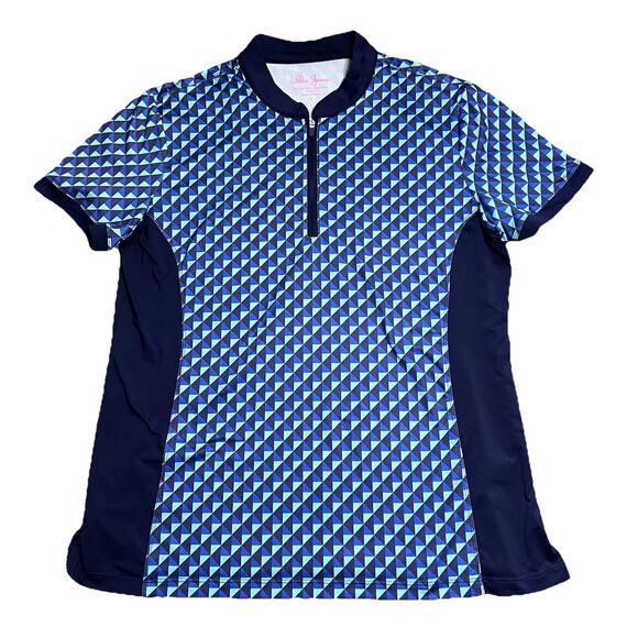 Lillie Green Polo Shirt Womens Large Blue Geometric 1/4 Zip Golf‎ Performance - Picture 2 of 5